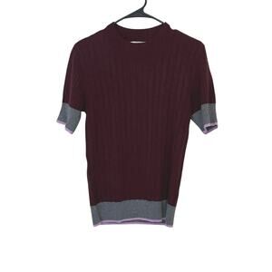 Tome Collective Short Sleeve Plum Ribbed Sweater Size L Merino Wool Blend